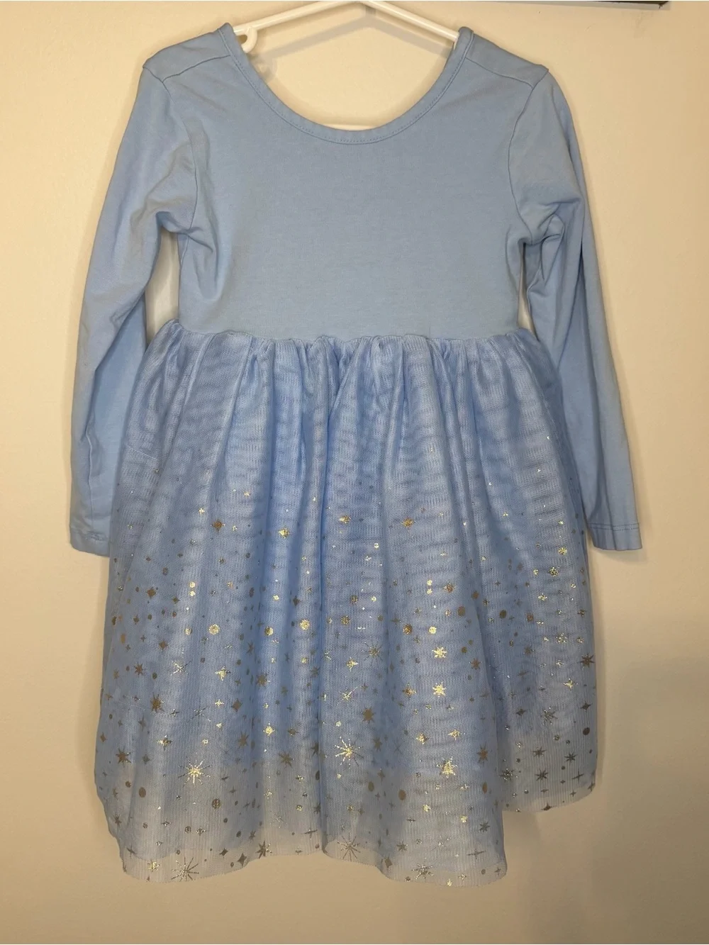 Hanna Andersson Girls Blue Star Tulle Long Sleeve Princess Dress Size 4 100 cm